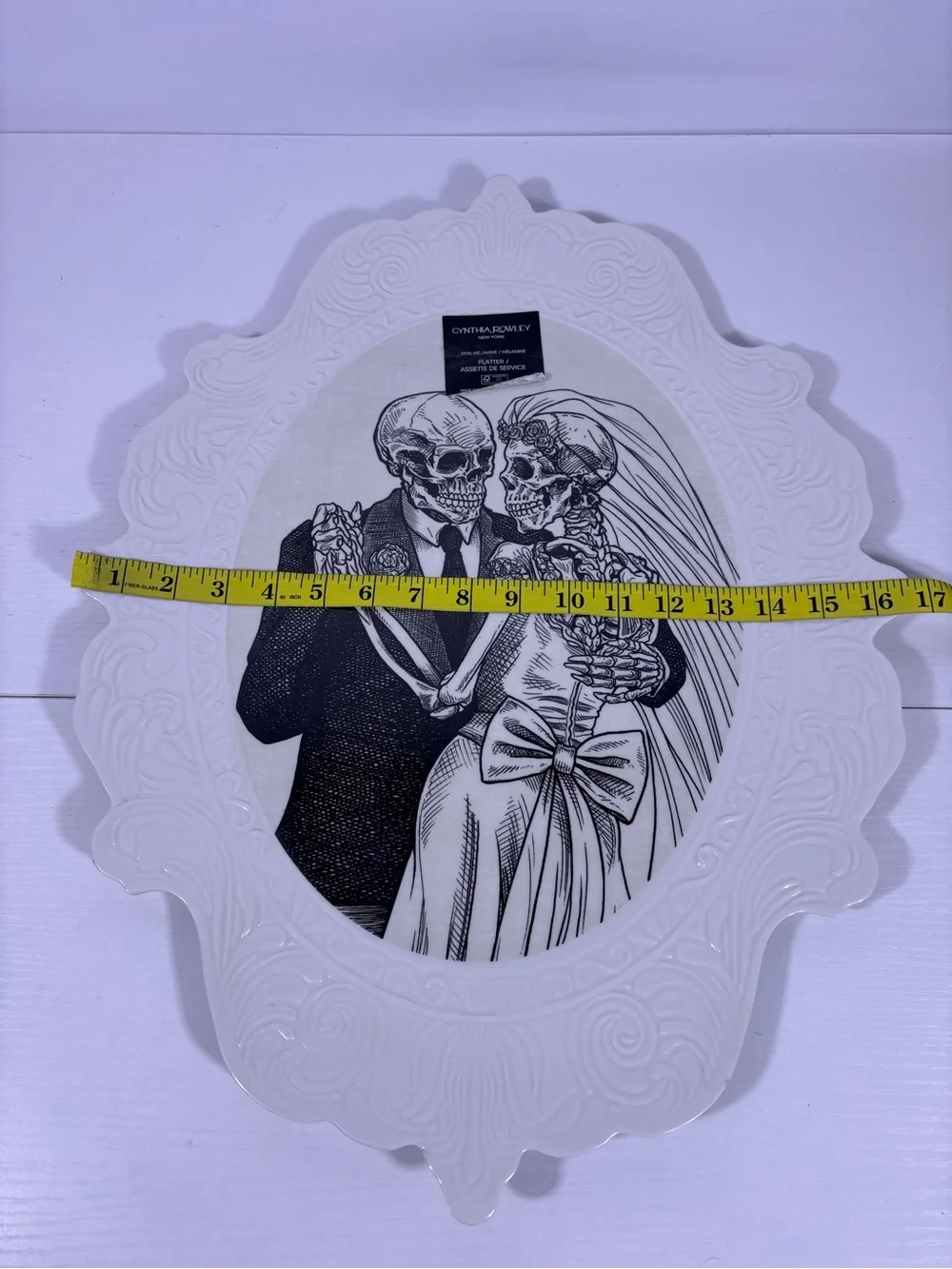 NWT Cynthia Rowley Skeleton Bride Groom Halloween Platter Gothic Wedding 20”